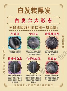 白转嘿海报养发馆装饰画生发育发广告毛发结构图白发转黑发宣传画