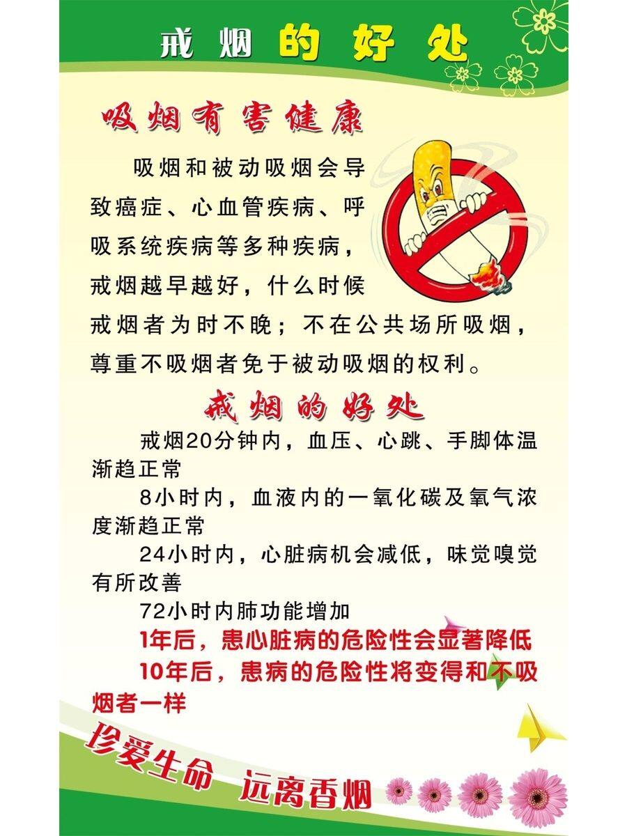 戒烟的好处吸烟有害健康海报展板戒烟后的远期好处戒烟好处多墙贴