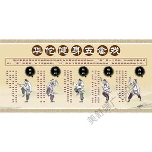 中医养生理疗晨锻炼华佗五禽戏少林气功八段锦挂图套路海报墙贴画