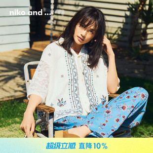 niko and ...衬衫女2026夏季新款民族风刺绣含亚麻蕾丝上衣638948