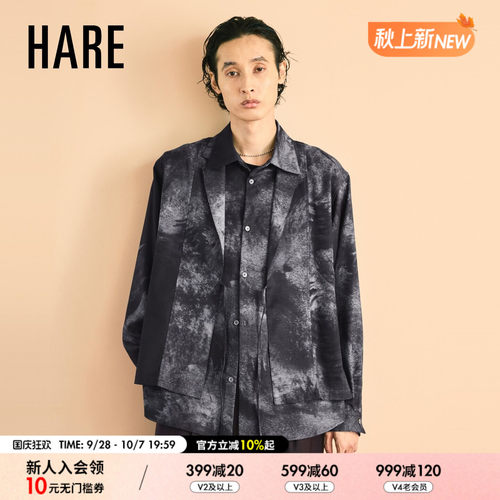 HARE衬衫男2026秋季新款日系暗黑翻领短款长袖休闲上衣1070188