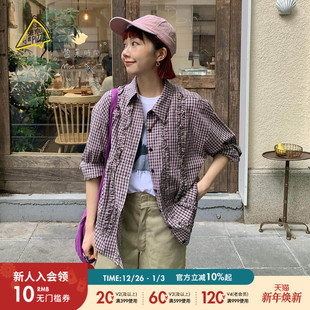 YOU 新款 女2025秋季 棉质木耳边格纹上衣593728 PIZZA衬衫 SEE