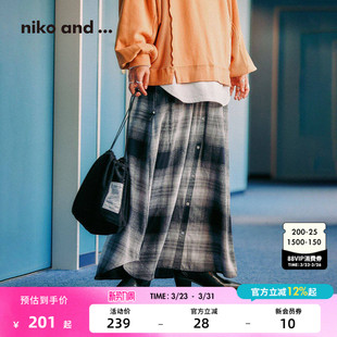 格纹个性 niko 新款 ...半身裙女2026春季 设计感磨毛长裙591299 and