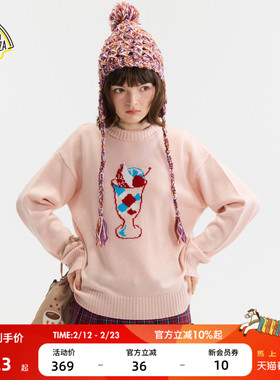 SEE YOU at PIZZA针织衫女25冬季新款羊毛混纺芭菲套头毛衣625580