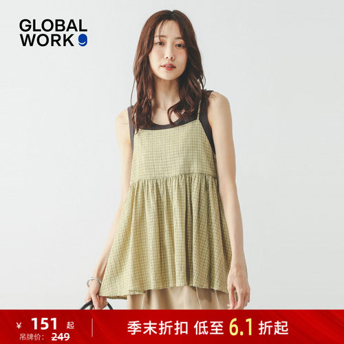 GLOBAL WORK 吊带女2026夏季新款格子系带褶皱吊带罩衫665489