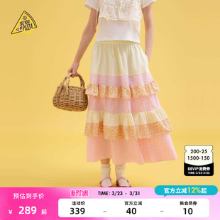 新款 SEE PIZZA裙子2025夏季 碎花格纹拼接双层蛋糕裙588993 YOU