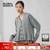 荷叶边康赛妮山羊绒开衫 GLOBAL 632999 女2025冬季 新款 WORK 羊绒衫