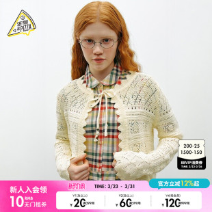 YOU 新款 女2026春季 系带镂空毛衣326732 PIZZA毛针织衫 SEE