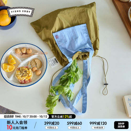 FISHS EDDY 包袋2026新款抽绳束口便携学生通勤手提帆布包1054282