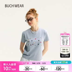 简约不规则纽扣短袖 BUCH 新款 T恤女2025年夏季 上衣576365 WEAR