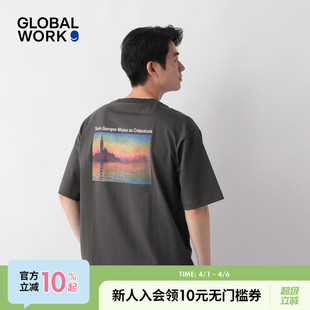新款 GLOBAL WORK T恤男2025夏季 T恤492793 含棉休闲印花短袖
