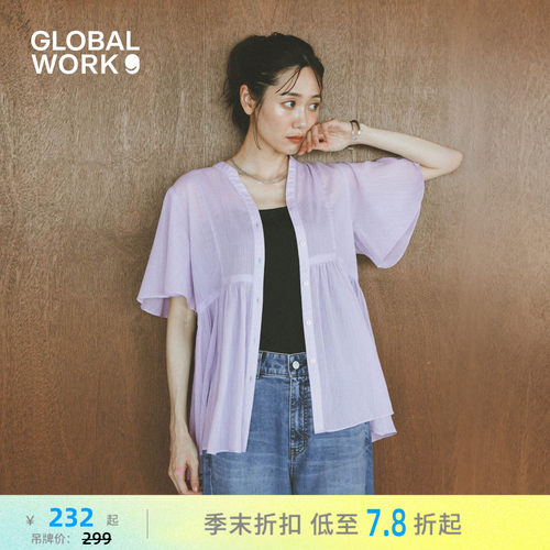 【博主同款】GLOBAL WORK 衬衫女26夏新款半透明短袖上衣718860