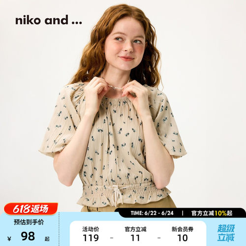 nikoand...衬衫女碎花淑女时尚