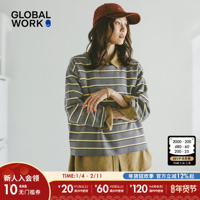 GLOBAL WORK针织衫女2026春季新款粗条纹圆领宽松休闲毛衣601626