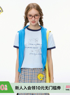 SEE YOU at PIZZA T恤女2025夏季新款休闲可爱海洋印花上衣497597