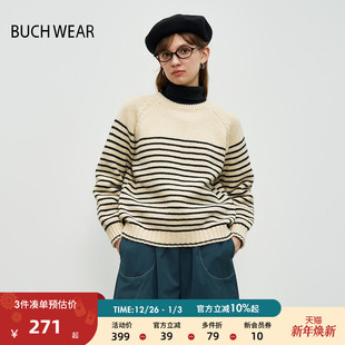 时尚 BUCH 新款 女冬季 条纹小清新日系毛衣323071 WEAR毛针织衫