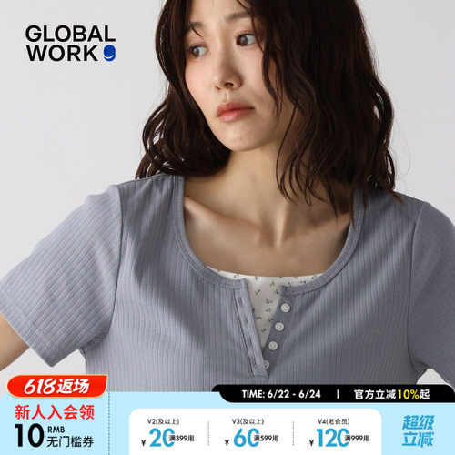 GLOBAL WORK T恤女2026夏季新款气质宽松淑女撞色短袖上衣802017