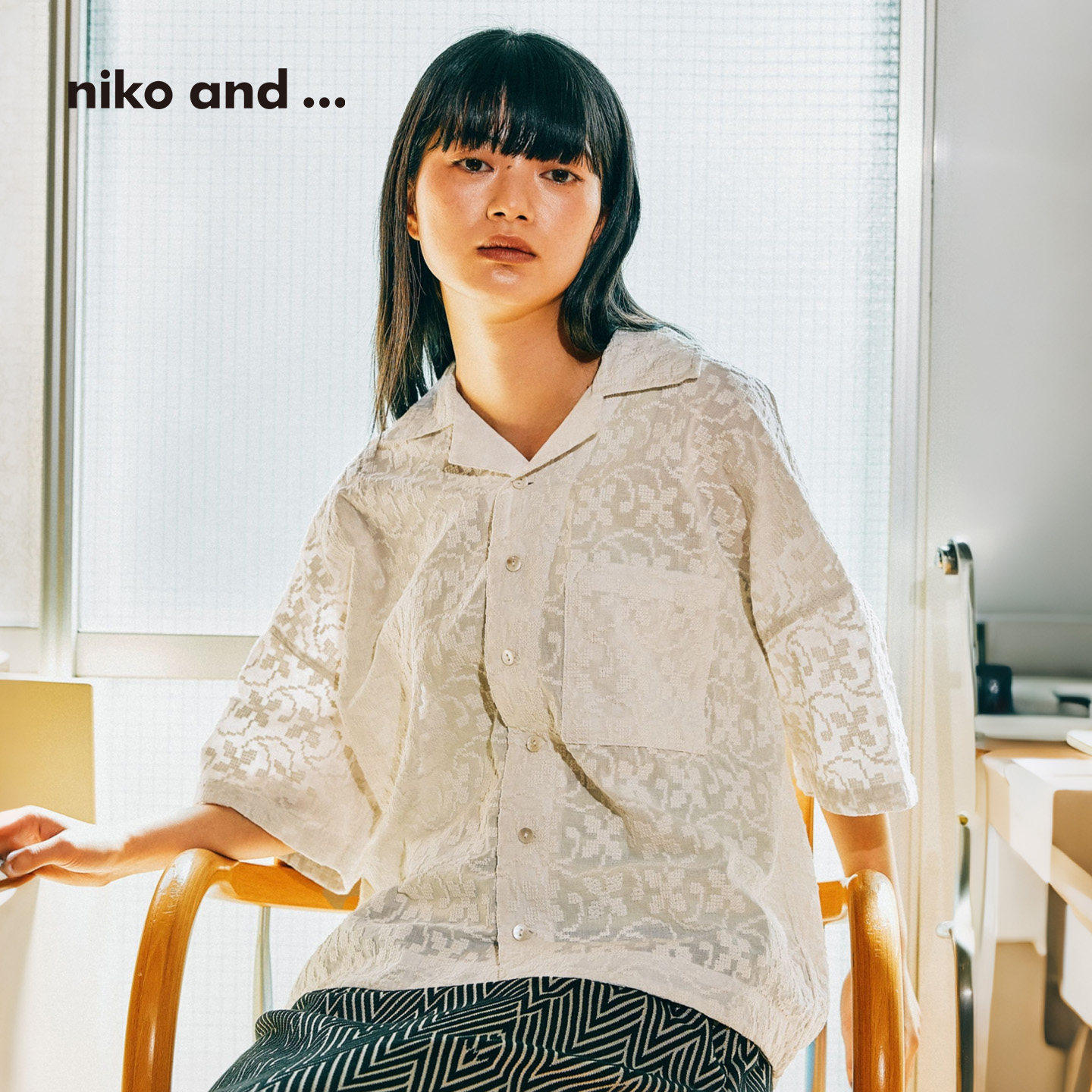 niko and ...衬衫女2026夏季新款刺绣半透明棉质七分
