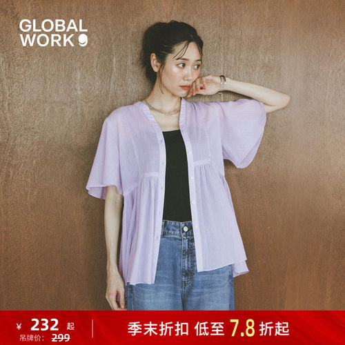 【博主同款】GLOBAL WORK 衬衫女26夏新款半透明短袖上衣718860