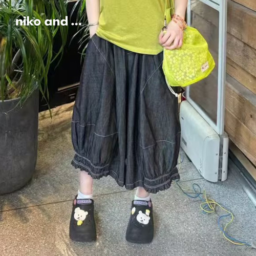 束脚阔腿牛仔裙裤  宽松休闲慵懒随性