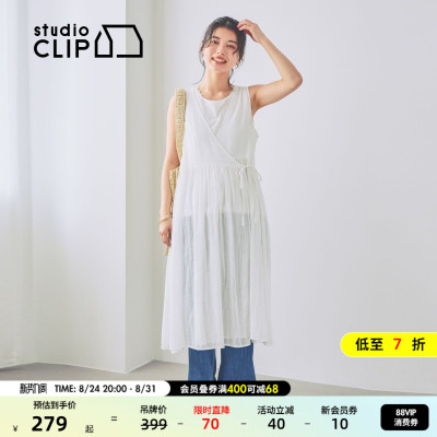 studio CLIP 连衣裙女2026夏季新款褶皱系带深V无袖连衣裙670756