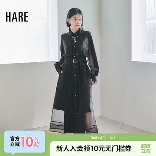 薄纱拼接翻领日系长裙310865 HARE连衣裙女2026春季