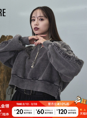 HARE套头衫女冬季新款时尚宽松流行短款系带上衣卫衣253207