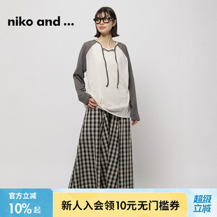 宽松系带简约日系上衣252688 niko and ...T恤女2025春秋新款 时尚