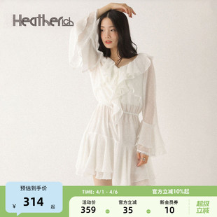 法式 温柔花边收腰V领短裙590755 新款 Heatherich连衣裙女2026春季