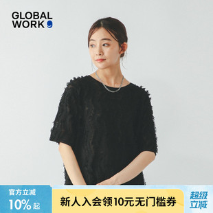 休闲宽松针织五分袖 GLOBAL 新款 WORK 上衣492458 T恤女2025年夏季