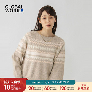 条纹圆领编织衫 GLOBALWORK 日系复古长袖 新款 606417 毛衣女25冬季