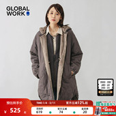 WORK 棉服女2025冬季 新款 GLOBAL 中长款 通勤收腰保暖厚外套499671