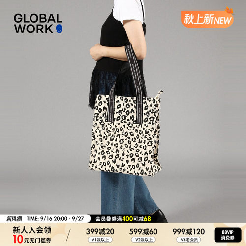 GLOBAL WORK 包袋2026新款字母织带通勤学生帆布单肩包1055043