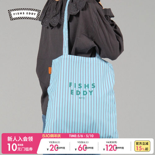 FISHS EDDY 包袋女2026新款条纹字母印花小清新帆布包656371