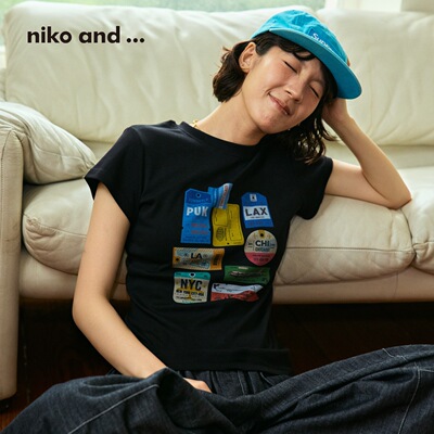 niko and ...T恤女[十五]26夏季新款含棉复古机票修身短袖1049570