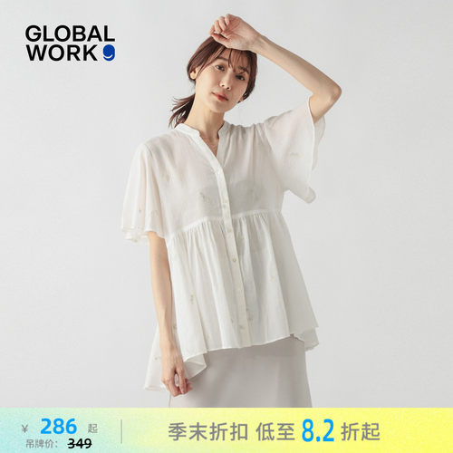 GLOBAL WORK 衬衫女2026夏季新款V领棉质小清新碎花上衣806465