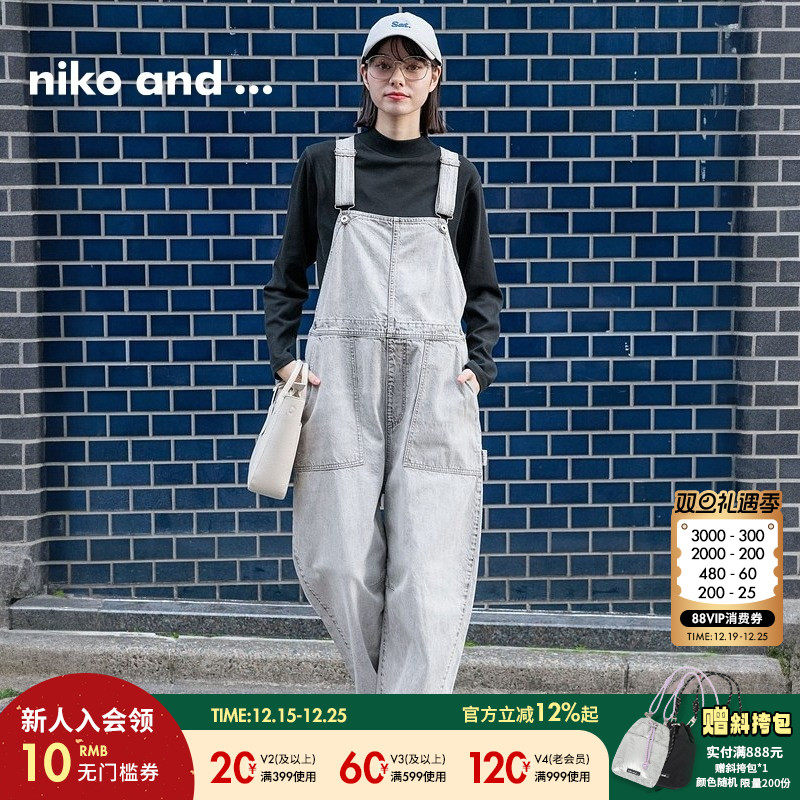 niko and ...NKJ牛仔裤女2025年春夏新款休闲日系背带裤241608