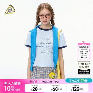 YOU 新款 T恤女2025夏季 休闲可爱海洋印花上衣497597 PIZZA SEE