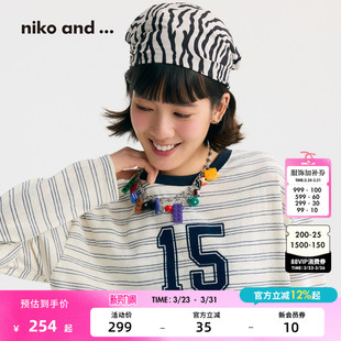 十五 ...T恤女 2026春季 新款 上衣654813 niko 潮酷条纹长袖 and