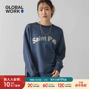 字母宽松时尚 新款 休闲加绒上衣115468 WORK卫衣女冬季 GLOBAL