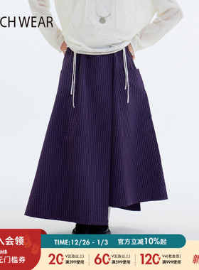 BUCH WEAR裙子女2026春季新款日系简约格纹口袋不规则长裙602202