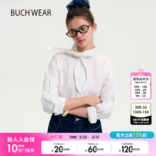 新款 女2026春季 简洁少女蝴蝶结领子棉质上衣654293 WEAR衬衫 BUCH