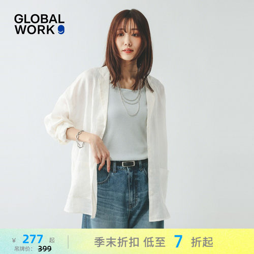GLOBAL WORK 衬衫女2026夏季新款轻薄亚麻长袖上衣开衫599628