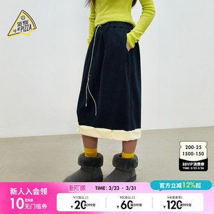 新款 SEE PIZZA半身裙女春季 抽绳绒面日系长裙323014 YOU