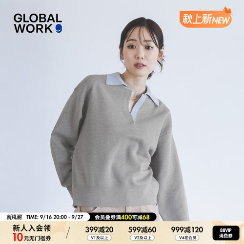 GLOBAL WORK 针织衫女2026秋季新款Polo领半开襟长袖上衣730219