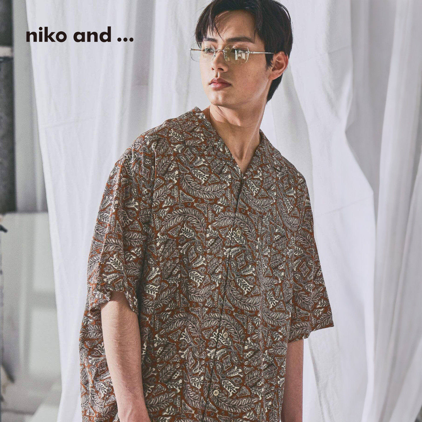 niko and ...衬衫男2026夏季新款复古花纹休闲短袖上