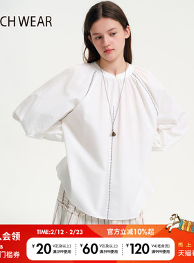 BUCH WEAR衬衫女2026春季新款简洁刺绣棉质插肩上衣654292
