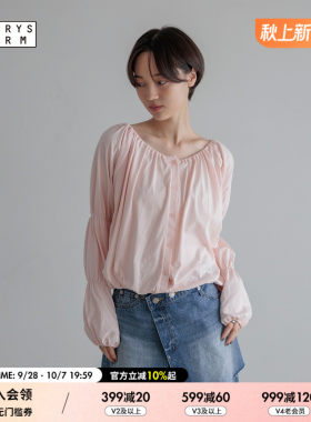 LOWRYS FARM衬衫女2026秋季新款条纹束腰灯笼长袖上衣1068686