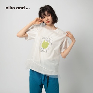 气质休闲圆领短袖 niko 新款 and 上衣492901 ...T恤女2025夏季