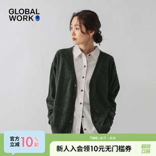 宽松长袖 GLOBAL 文艺纯色外套581161 新款 女2025冬季 WORK 毛衣开衫